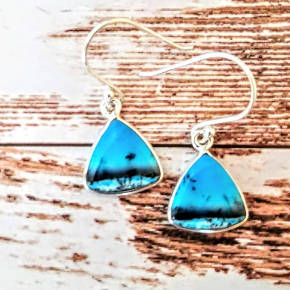 The Girl With Kaleidoscope Eyes Jewelry - Marine Blue Dendritic Opal Earrings